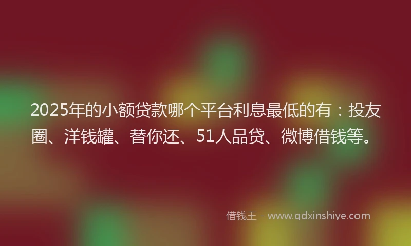 2025年的小额贷款哪个平台利息最低的有：投友圈、洋钱罐、替你还、51人品贷、微博借钱等。