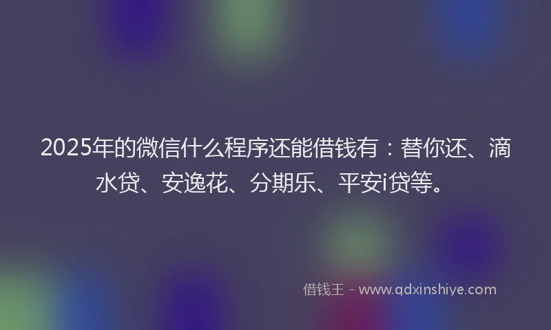 2025年的微信什么程序还能借钱有：替你还、滴水贷、安逸花、分期乐、平安i贷等。