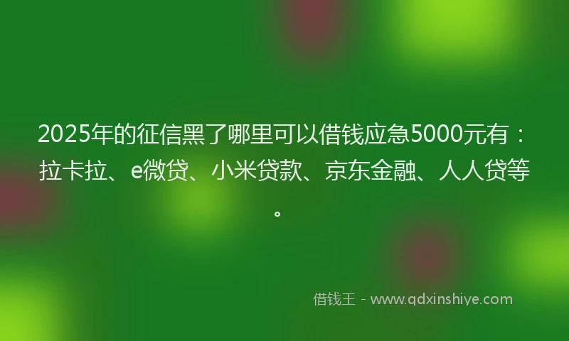 2025年的征信黑了哪里可以借钱应急5000元有：拉卡拉、e微贷、小米贷款、京东金融、人人贷等。