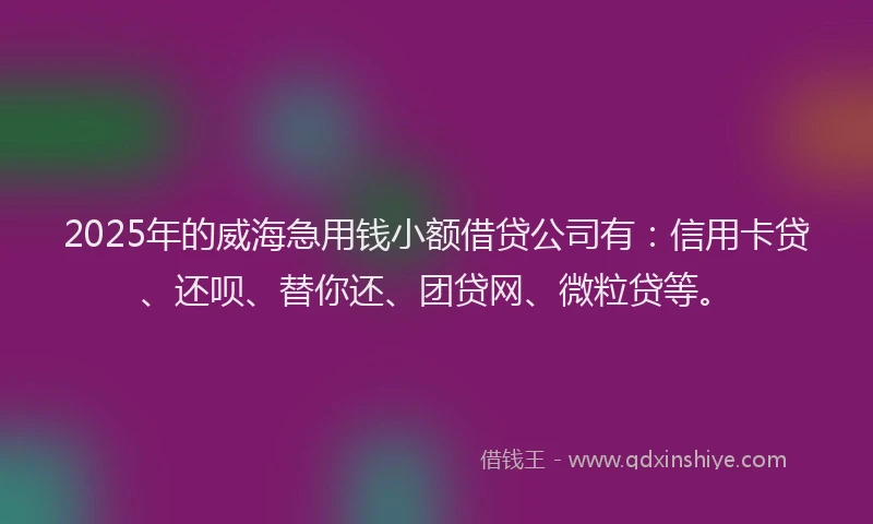 2025年的威海急用钱小额借贷公司有：信用卡贷、还呗、替你还、团贷网、微粒贷等。
