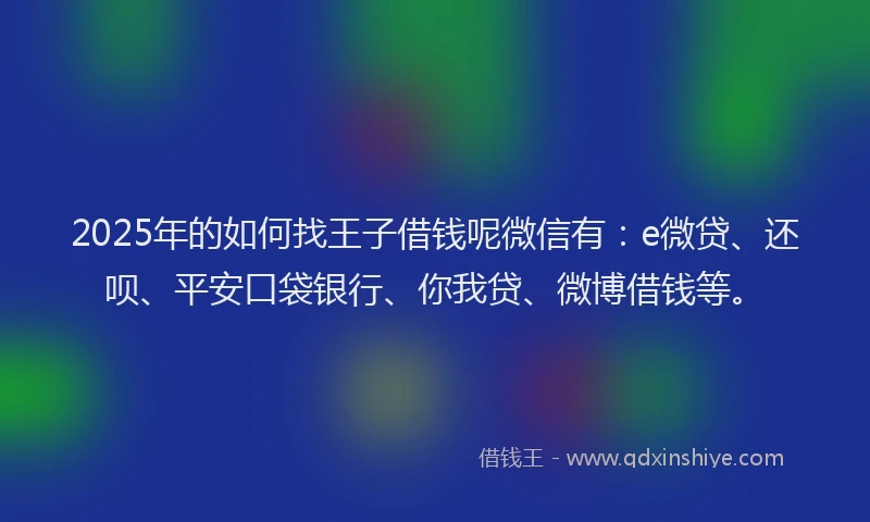2025年的如何找王子借钱呢微信有：e微贷、还呗、平安口袋银行、你我贷、微博借钱等。