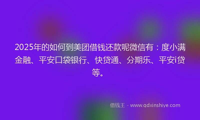 2025年的如何到美团借钱还款呢微信有：度小满金融、平安口袋银行、快贷通、分期乐、平安i贷等。