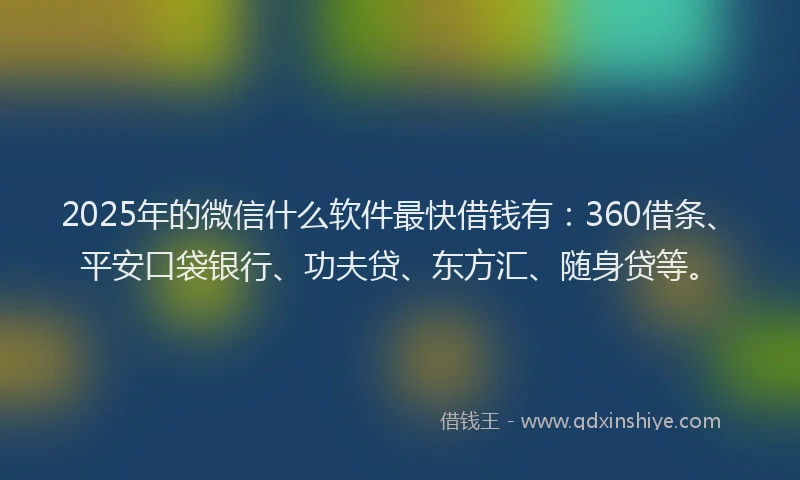 2025年的微信什么软件最快借钱有：360借条、平安口袋银行、功夫贷、东方汇、随身贷等。