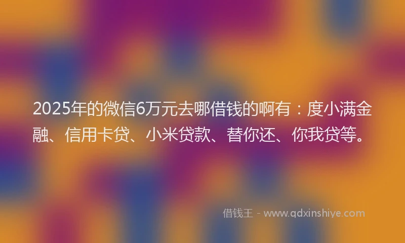 2025年的微信6万元去哪借钱的啊有：度小满金融、信用卡贷、小米贷款、替你还、你我贷等。