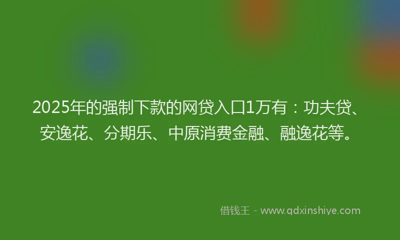2025年的强制下款的网贷入口1万有：功夫贷、安逸花、分期乐、中原消费金融、融逸花等。
