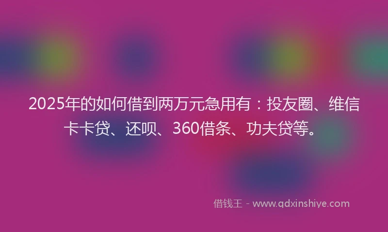 2025年的如何借到两万元急用有：投友圈、维信卡卡贷、还呗、360借条、功夫贷等。