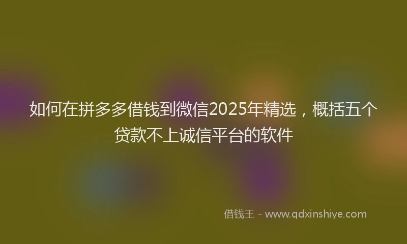 如何在拼多多借钱到微信2025年精选，概括五个贷款不上诚信平台的软件