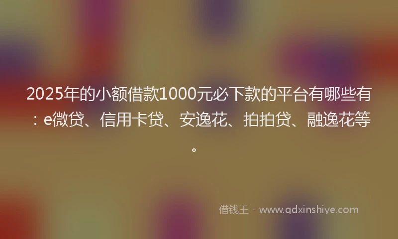 2025年的小额借款1000元必下款的平台有哪些有：e微贷、信用卡贷、安逸花、拍拍贷、融逸花等。