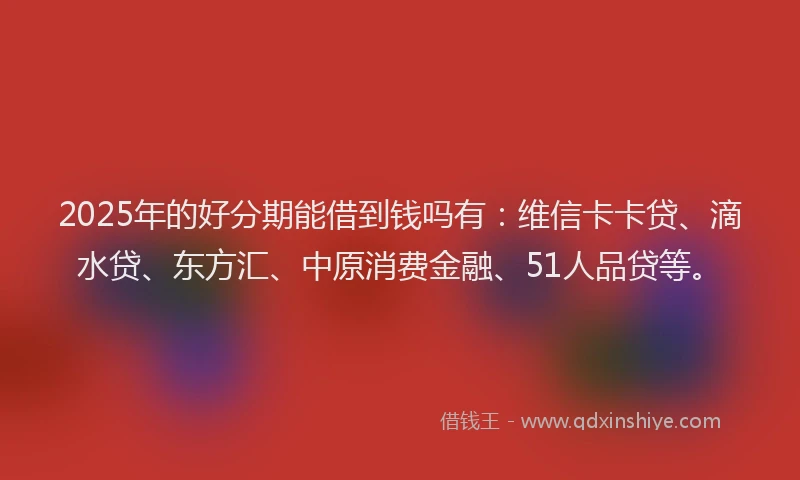 2025年的好分期能借到钱吗有：维信卡卡贷、滴水贷、东方汇、中原消费金融、51人品贷等。