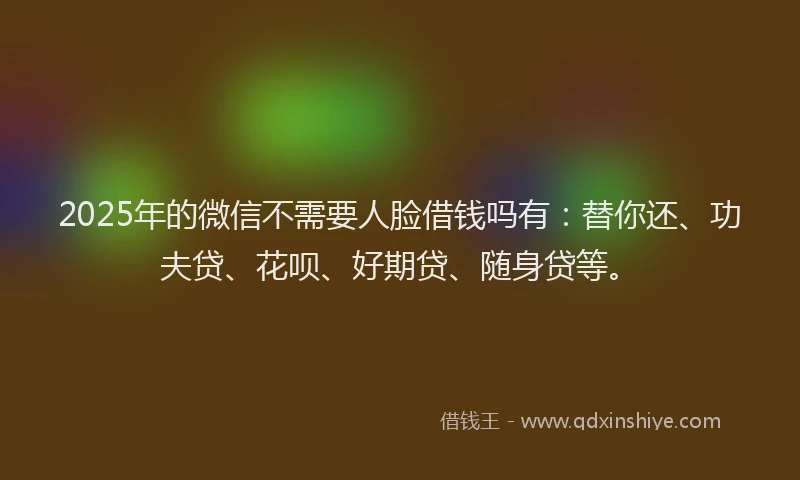 2025年的微信不需要人脸借钱吗有：替你还、功夫贷、花呗、好期贷、随身贷等。