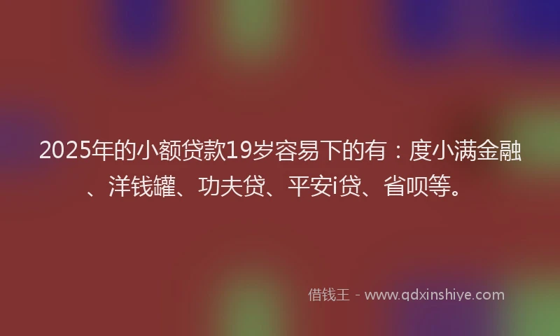 2025年的小额贷款19岁容易下的有：度小满金融、洋钱罐、功夫贷、平安i贷、省呗等。