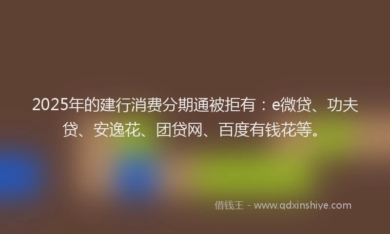 2025年的建行消费分期通被拒有：e微贷、功夫贷、安逸花、团贷网、百度有钱花等。
