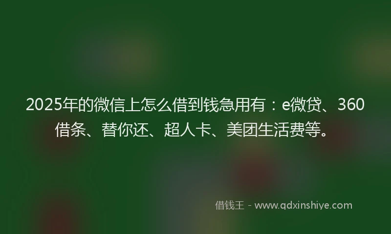 2025年的微信上怎么借到钱急用有：e微贷、360借条、替你还、超人卡、美团生活费等。