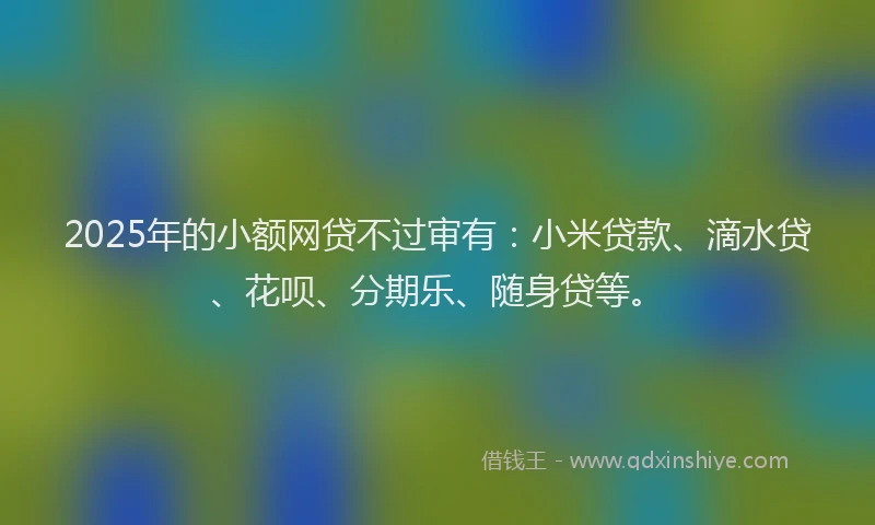 2025年的小额网贷不过审有：小米贷款、滴水贷、花呗、分期乐、随身贷等。