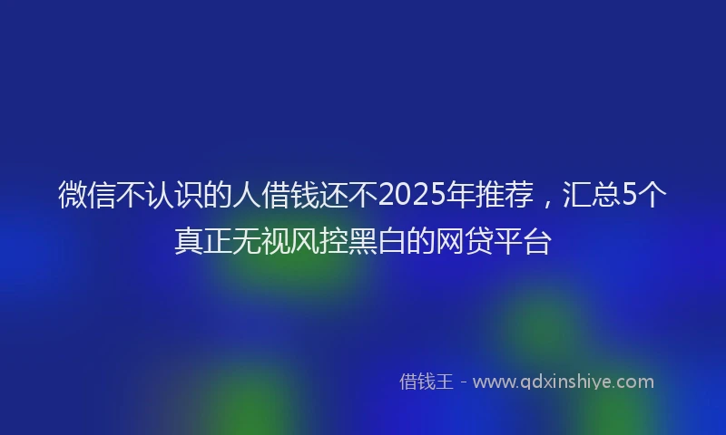 微信不认识的人借钱还不2025年推荐，汇总5个真正无视风控黑白的网贷平台