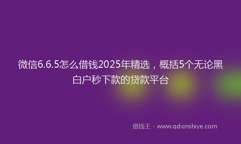 微信6.6.5怎么借钱2025年精选，概括5个无论黑白户秒下款的贷款平台