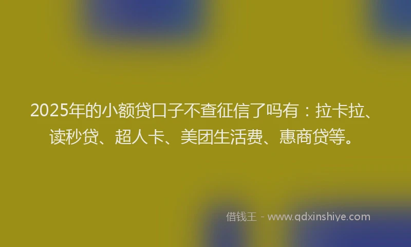 2025年的小额贷口子不查征信了吗有：拉卡拉、读秒贷、超人卡、美团生活费、惠商贷等。