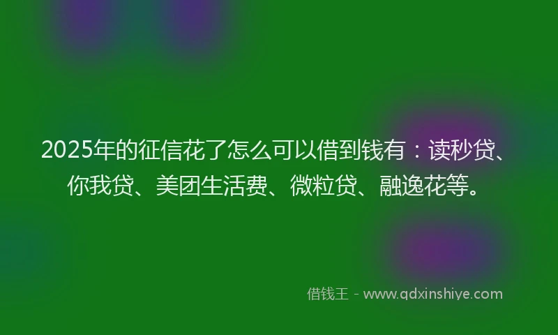 2025年的征信花了怎么可以借到钱有：读秒贷、你我贷、美团生活费、微粒贷、融逸花等。