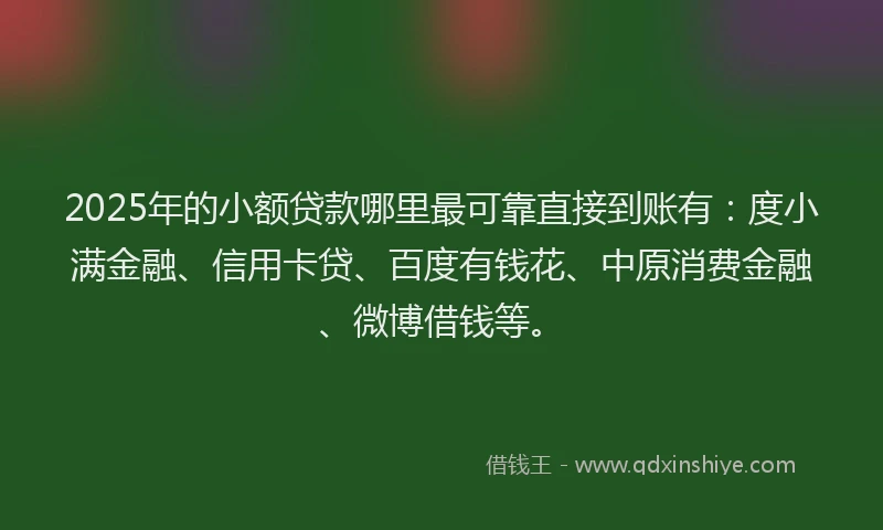 2025年的小额贷款哪里最可靠直接到账有：度小满金融、信用卡贷、百度有钱花、中原消费金融、微博借钱等。