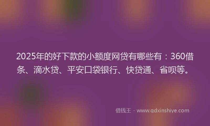 2025年的好下款的小额度网贷有哪些有：360借条、滴水贷、平安口袋银行、快贷通、省呗等。