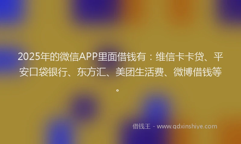 2025年的微信APP里面借钱有：维信卡卡贷、平安口袋银行、东方汇、美团生活费、微博借钱等。