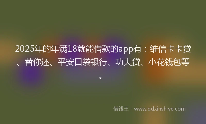 2025年的年满18就能借款的app有：维信卡卡贷、替你还、平安口袋银行、功夫贷、小花钱包等。