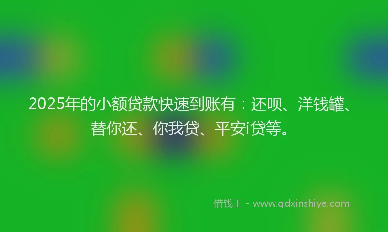 2025年的小额贷款快速到账有：还呗、洋钱罐、替你还、你我贷、平安i贷等。
