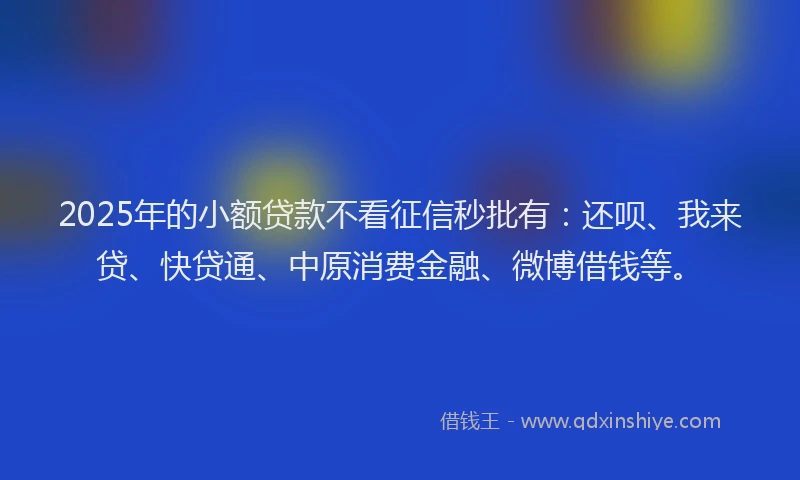 2025年的小额贷款不看征信秒批有：还呗、我来贷、快贷通、中原消费金融、微博借钱等。