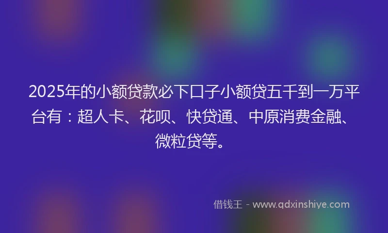 2025年的小额贷款必下口子小额贷五千到一万平台有：超人卡、花呗、快贷通、中原消费金融、微粒贷等。