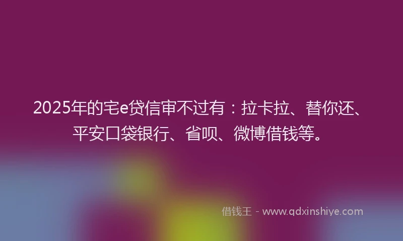 2025年的宅e贷信审不过有：拉卡拉、替你还、平安口袋银行、省呗、微博借钱等。