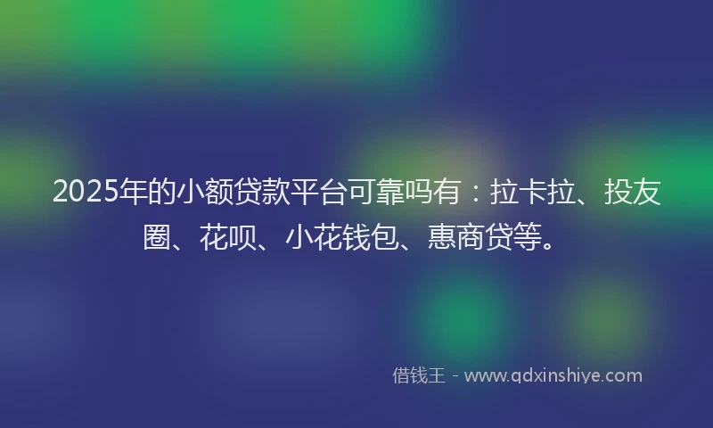 2025年的小额贷款平台可靠吗有：拉卡拉、投友圈、花呗、小花钱包、惠商贷等。