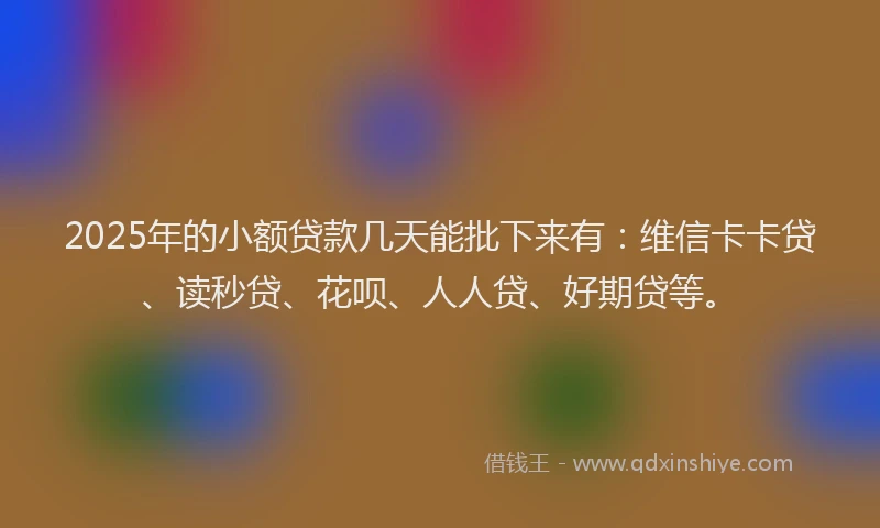2025年的小额贷款几天能批下来有：维信卡卡贷、读秒贷、花呗、人人贷、好期贷等。