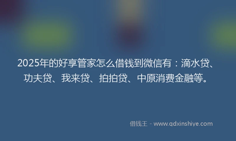 2025年的好享管家怎么借钱到微信有：滴水贷、功夫贷、我来贷、拍拍贷、中原消费金融等。