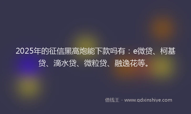 2025年的征信黑高炮能下款吗有：e微贷、柯基贷、滴水贷、微粒贷、融逸花等。