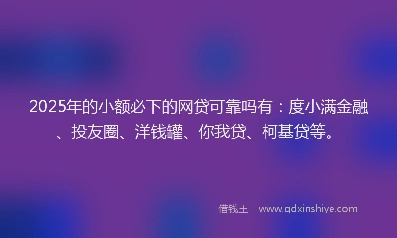 2025年的小额必下的网贷可靠吗有：度小满金融、投友圈、洋钱罐、你我贷、柯基贷等。