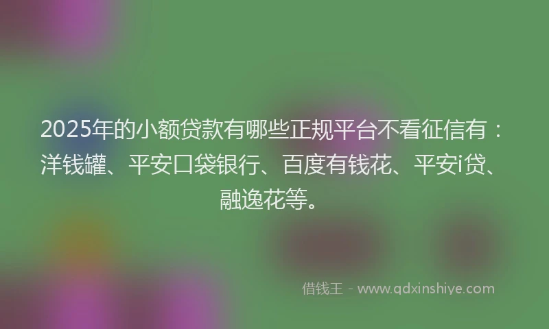 2025年的小额贷款有哪些正规平台不看征信有：洋钱罐、平安口袋银行、百度有钱花、平安i贷、融逸花等。