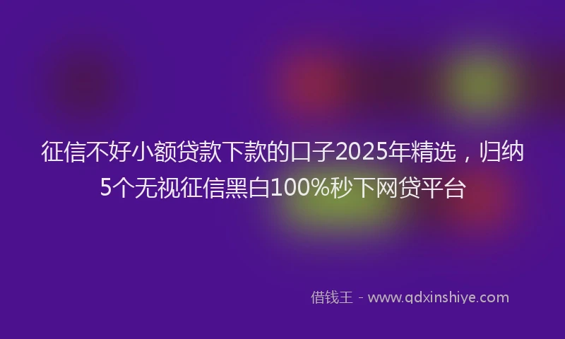 征信不好小额贷款下款的口子2025年精选，归纳5个无视征信黑白100%秒下网贷平台