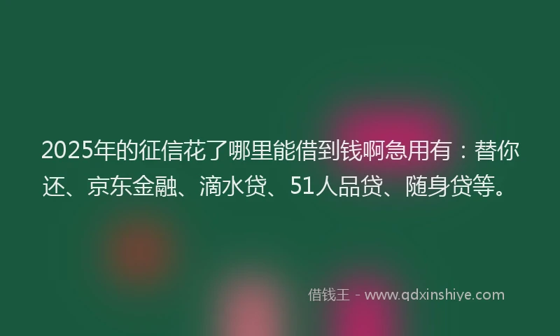 2025年的征信花了哪里能借到钱啊急用有：替你还、京东金融、滴水贷、51人品贷、随身贷等。