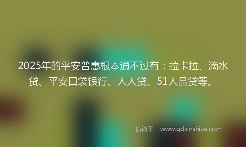 2025年的平安普惠根本通不过有：拉卡拉、滴水贷、平安口袋银行、人人贷、51人品贷等。