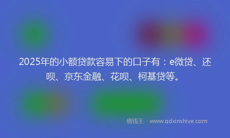 2025年的小额贷款容易下的口子有：e微贷、还呗、京东金融、花呗、柯基贷等。