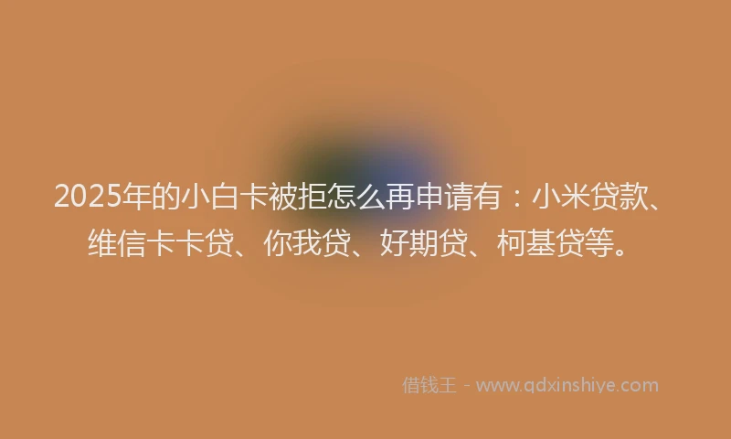 2025年的小白卡被拒怎么再申请有：小米贷款、维信卡卡贷、你我贷、好期贷、柯基贷等。