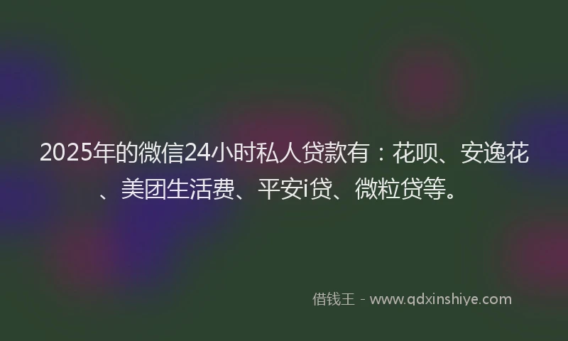 2025年的微信24小时私人贷款有：花呗、安逸花、美团生活费、平安i贷、微粒贷等。