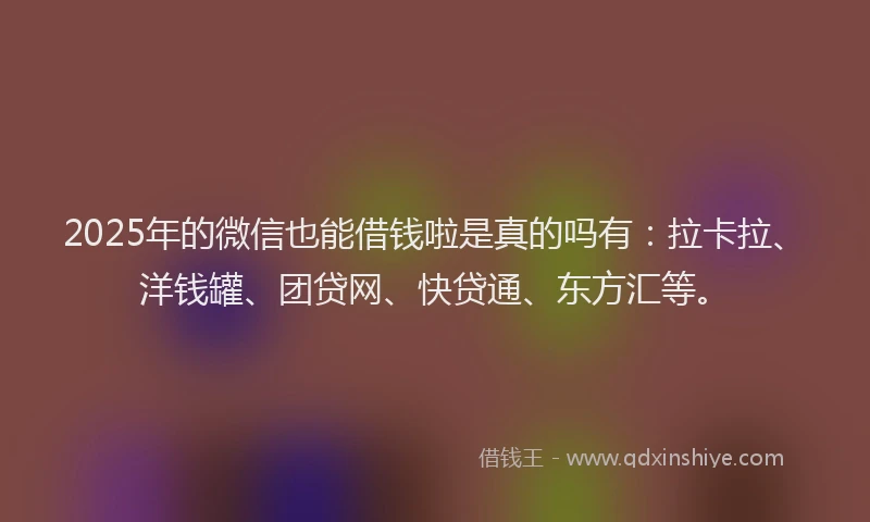 2025年的微信也能借钱啦是真的吗有：拉卡拉、洋钱罐、团贷网、快贷通、东方汇等。