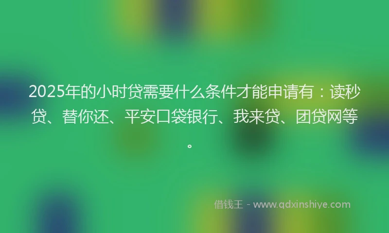 2025年的小时贷需要什么条件才能申请有：读秒贷、替你还、平安口袋银行、我来贷、团贷网等。