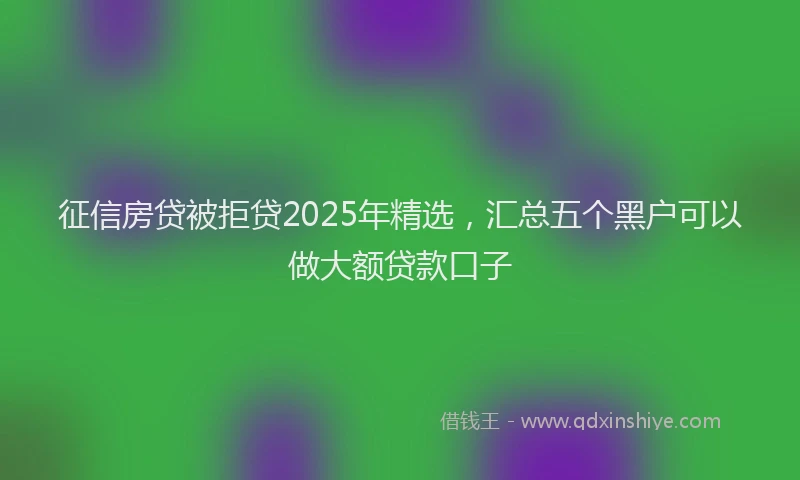 征信房贷被拒贷2025年精选，汇总五个黑户可以做大额贷款口子