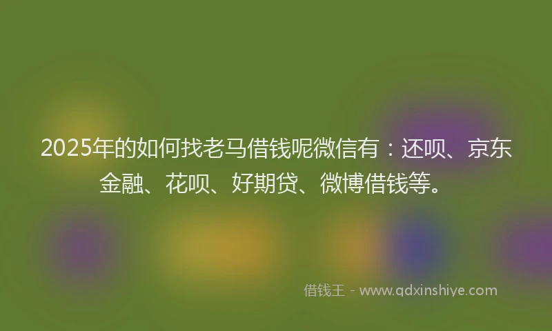2025年的如何找老马借钱呢微信有：还呗、京东金融、花呗、好期贷、微博借钱等。