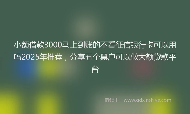 小额借款3000马上到账的不看征信银行卡可以用吗2025年推荐，分享五个黑户可以做大额贷款平台