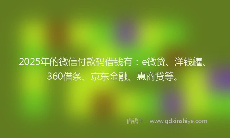 2025年的微信付款码借钱有：e微贷、洋钱罐、360借条、京东金融、惠商贷等。