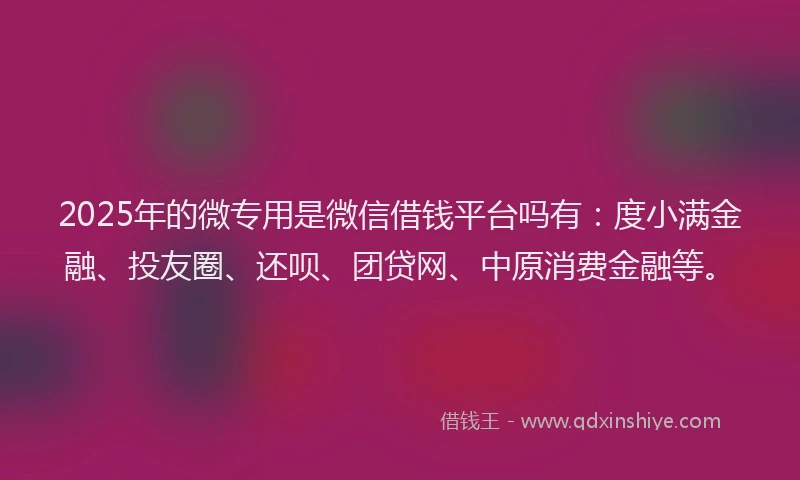 2025年的微专用是微信借钱平台吗有：度小满金融、投友圈、还呗、团贷网、中原消费金融等。