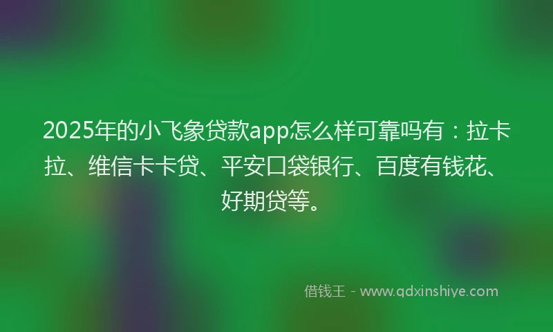 2025年的小飞象贷款app怎么样可靠吗有：拉卡拉、维信卡卡贷、平安口袋银行、百度有钱花、好期贷等。